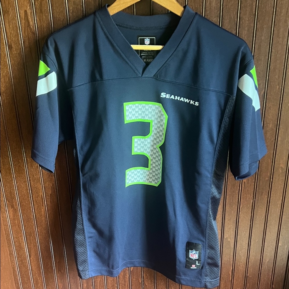 NFL Boys Youth Seahawk Navy Jersey with Neon Green Accents #3